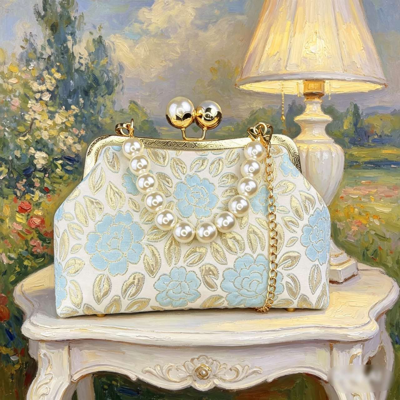 Handcrafted clutch embroidered with floral motifs