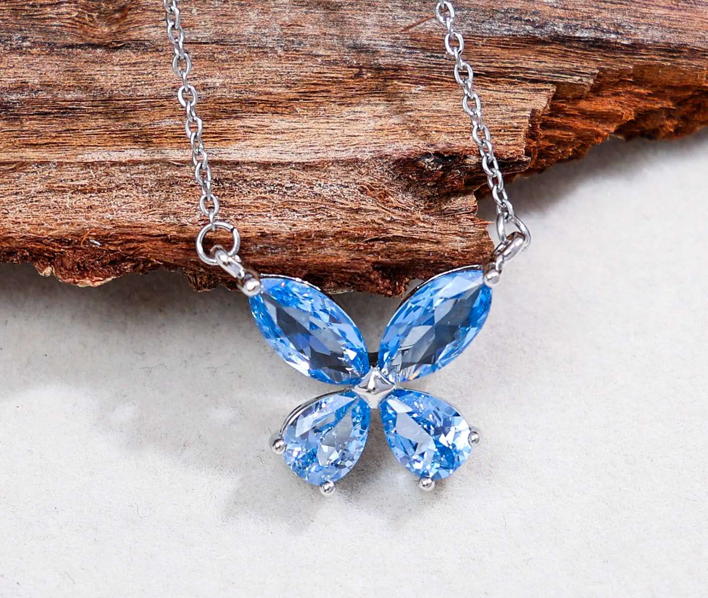 Silver Stainless Steel AAA Cubic Zirconia Butterfly Jewelry Set Necklace Stud Earrings Women Gift