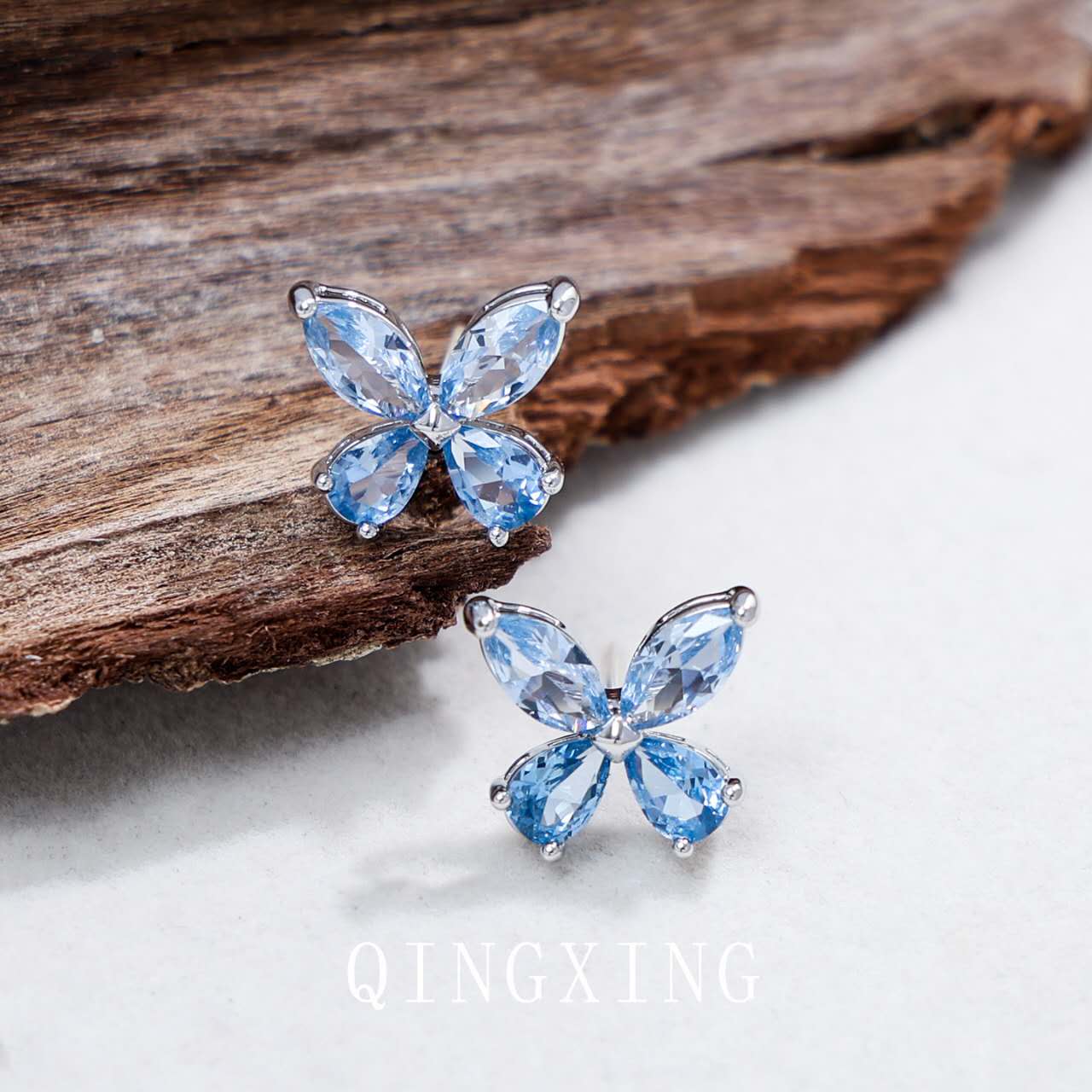 Silver Stainless Steel AAA Cubic Zirconia Butterfly Jewelry Set Necklace Stud Earrings Women Gift