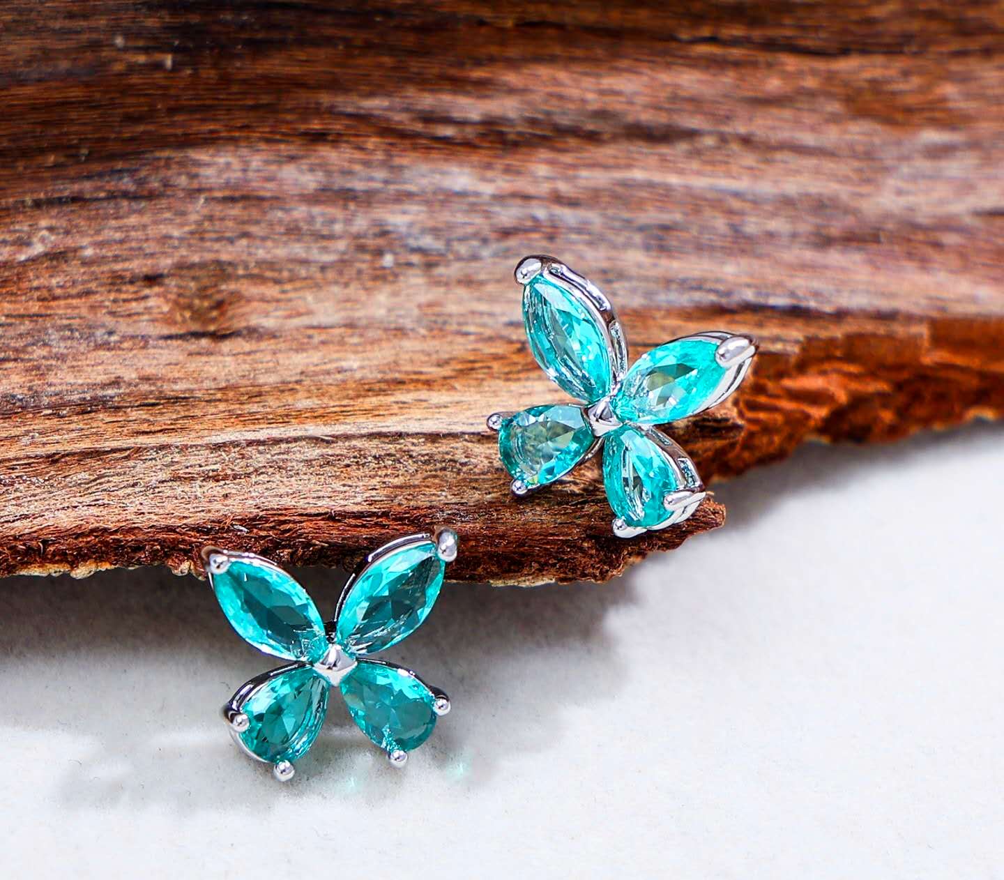Silver Stainless Steel AAA Cubic Zirconia Butterfly Jewelry Set Necklace Stud Earrings Women Gift