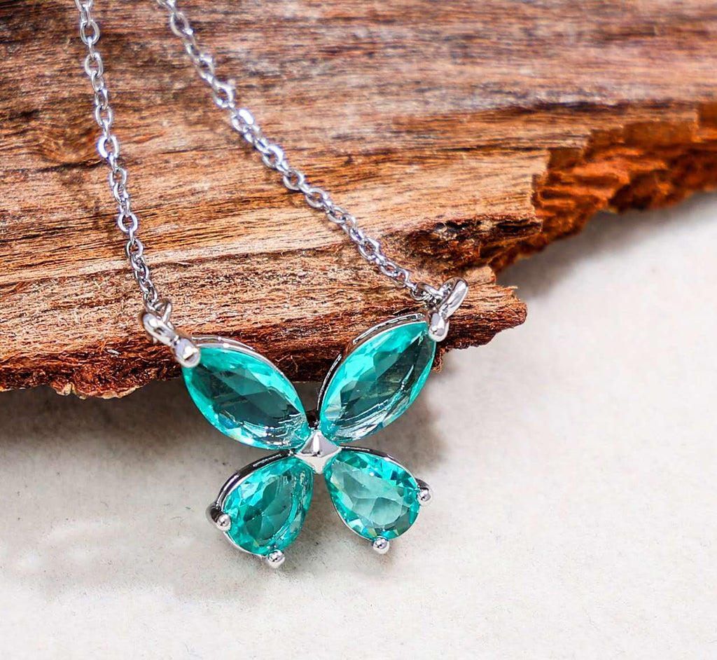 Silver Stainless Steel AAA Cubic Zirconia Butterfly Jewelry Set Necklace Stud Earrings Women Gift