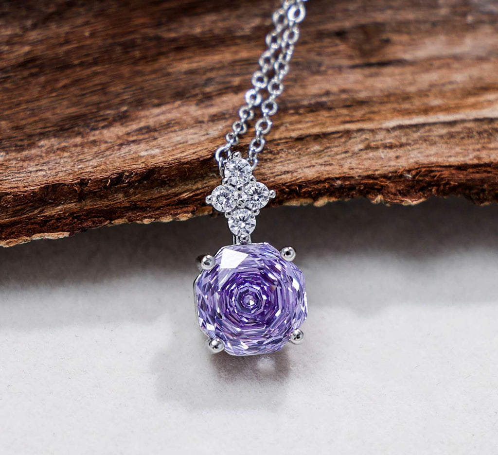 Stainless Steel AAA Purple Cubic Zirconia Floral Jewelry Set Necklace Stud Earrings Women Gift