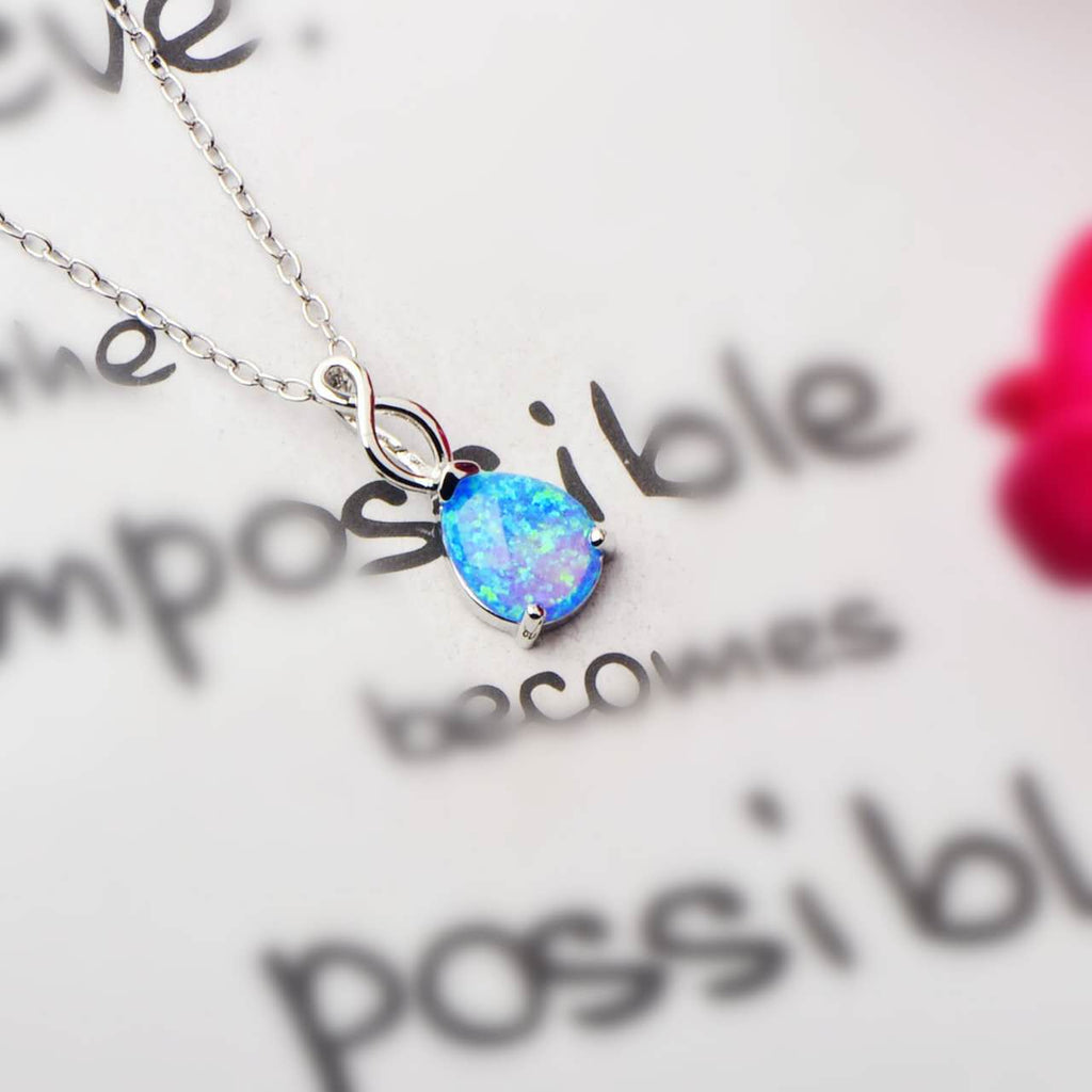 Teardrop Opal Infinity Twist Pendant Necklace