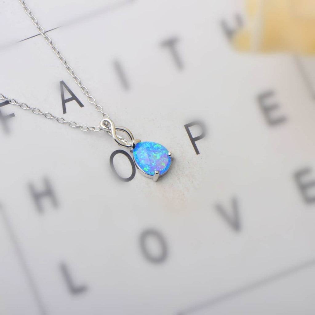 Teardrop Opal Infinity Twist Pendant Necklace