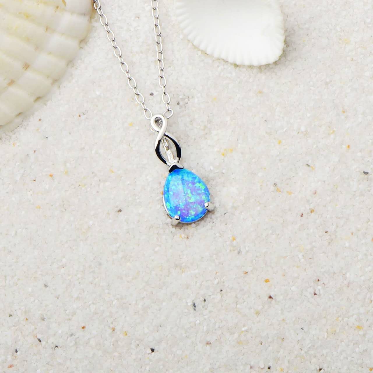 Teardrop Opal Infinity Twist Pendant Necklace