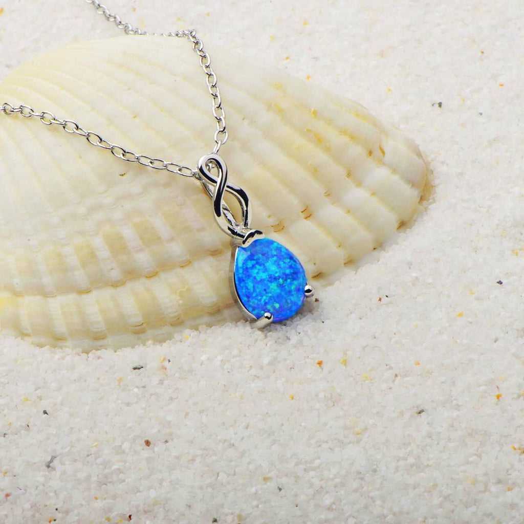 Teardrop Opal Infinity Twist Pendant Necklace
