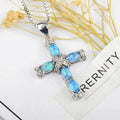 18K White Gold Plated Cross Necklace  Opal Cubic Zirconia Faith Pendant Jewelry