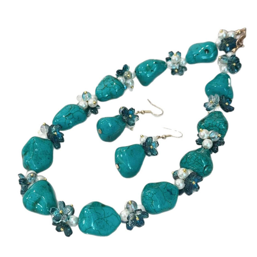 Natural Turquoise Beaded  and Natural Pearl Blue set 2 PCS