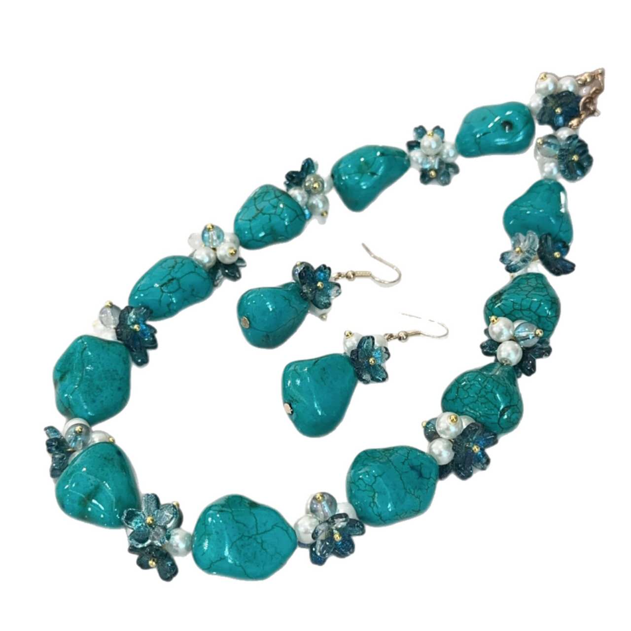 Natural Turquoise Beaded  and Natural Pearl Blue set 2 PCS