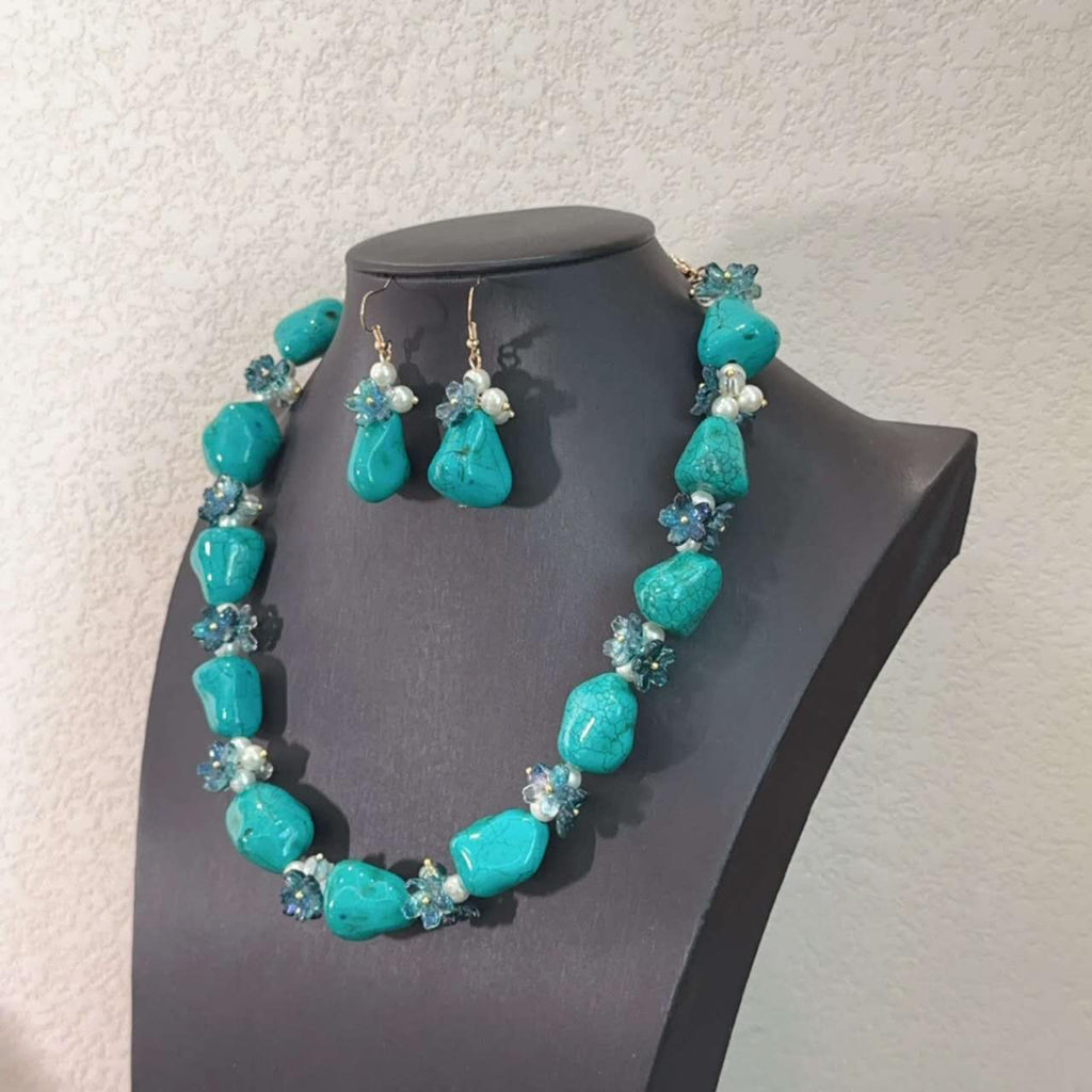 Natural Turquoise Beaded  and Natural Pearl Blue set 2 PCS