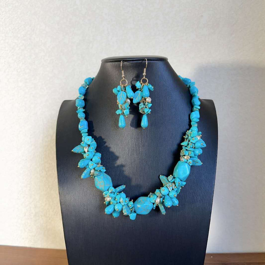 Boho natural Turquoise and Natural Pearl jewellery set 2 PCS