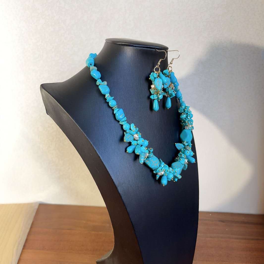 Boho natural Turquoise and Natural Pearl jewellery set 2 PCS