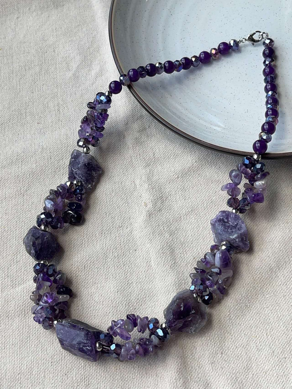 Natural Raw Amethyst Jewelry Set Silver Plated Chunky Necklace Dangle Earrings Purple Crystal Bohemian Women Gift