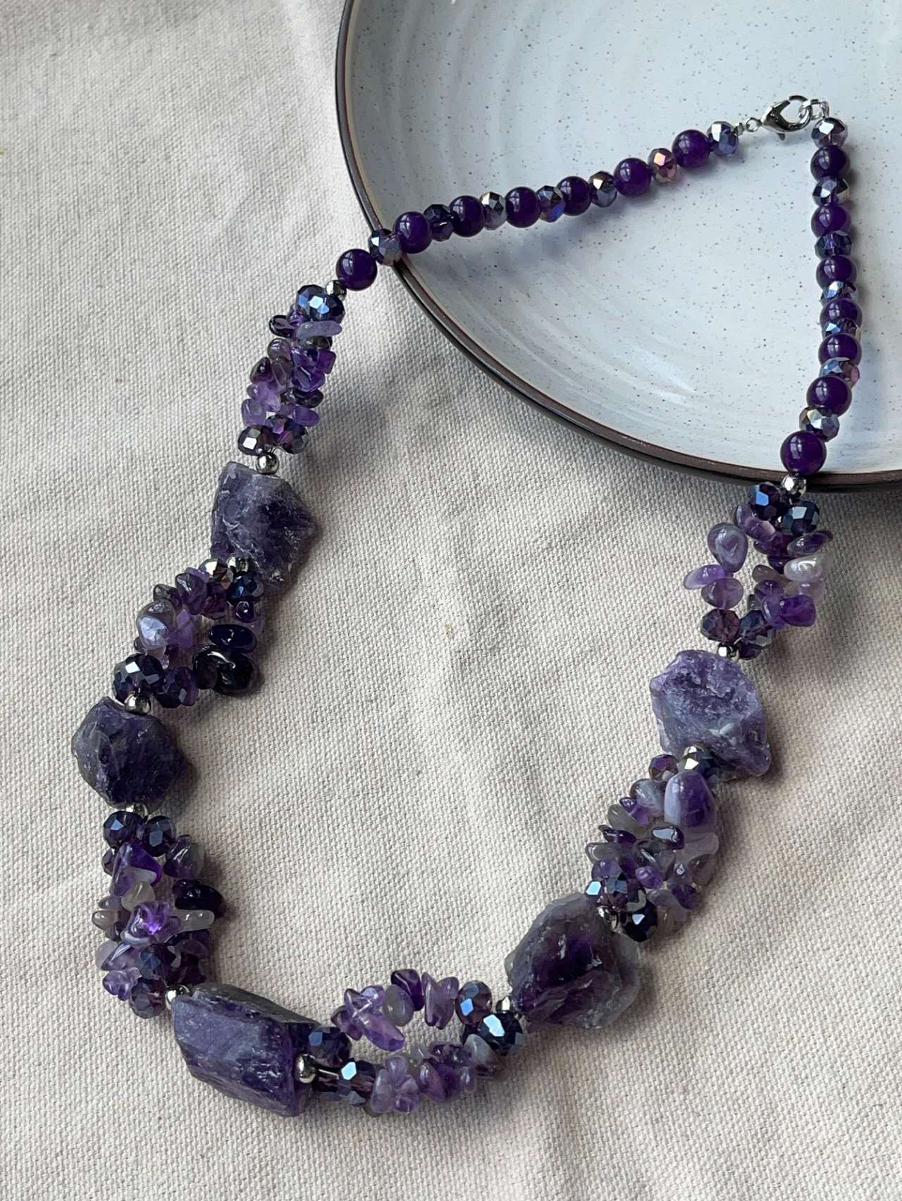 Natural Raw Amethyst Jewelry Set Silver Plated Chunky Necklace Dangle Earrings Purple Crystal Bohemian Women Gift