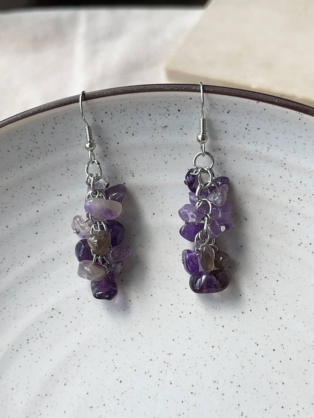Natural Raw Amethyst Jewelry Set Silver Plated Chunky Necklace Dangle Earrings Purple Crystal Bohemian Women Gift