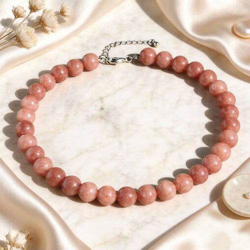 12MM Natural Round Stone Beaded Choker Necklace Multi Color Healing Crystal Bead Chain Adjustable Extension Jewelry Gift for Women