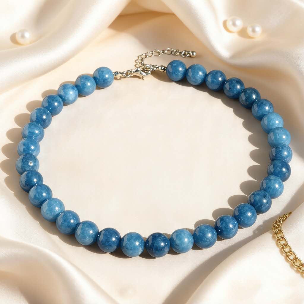 12MM Natural Round Stone Beaded Choker Necklace Multi Color Healing Crystal Bead Chain Adjustable Extension Jewelry Gift for Women