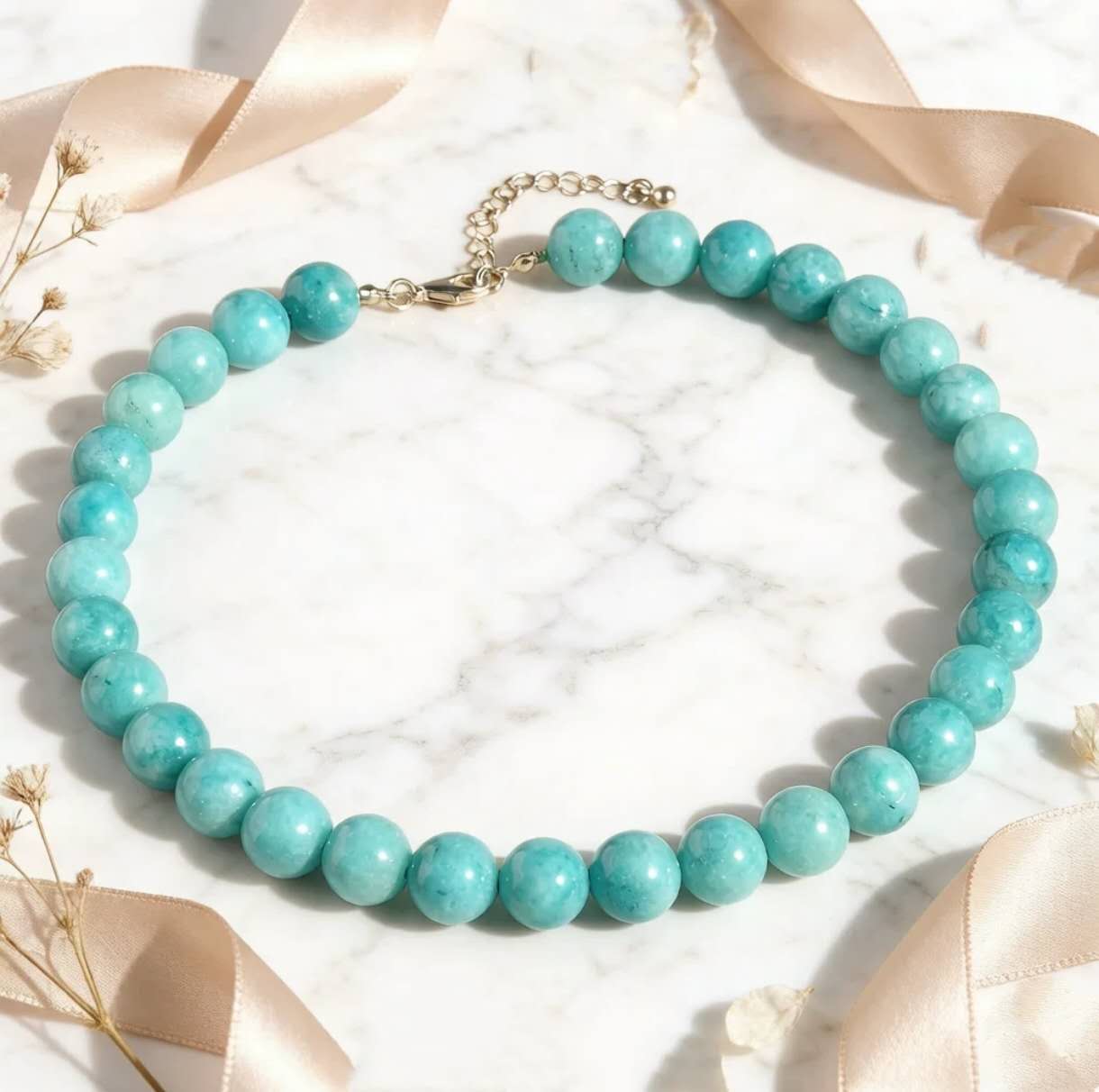 12MM Natural Round Stone Beaded Choker Necklace Multi Color Healing Crystal Bead Chain Adjustable Extension Jewelry Gift for Women