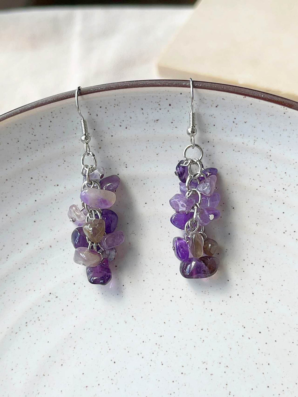 Natural Raw Amethyst Jewelry Set Silver Plated Chunky Necklace Dangle Earrings Purple Crystal Bohemian Women Gift