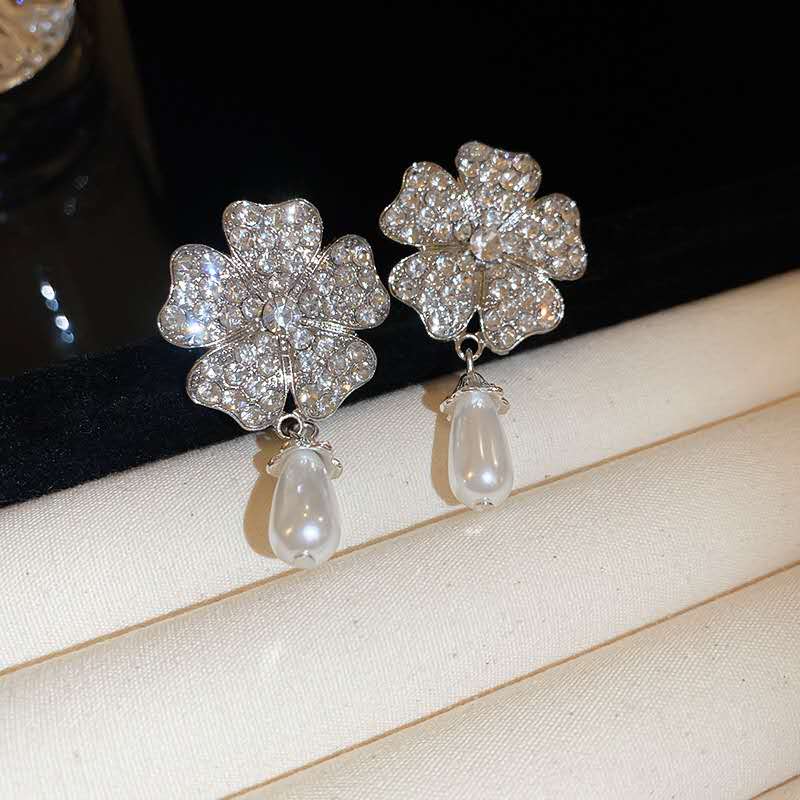 Vintage SET of Multi-Pearl and Floral Rhinestone Teardrop 2PCS