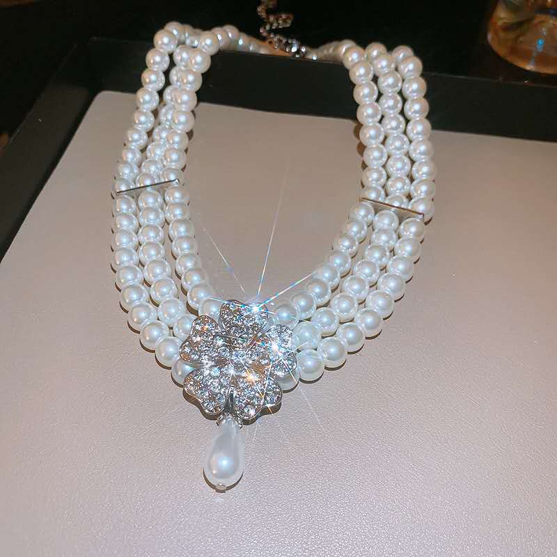 Vintage SET of Multi-Pearl and Floral Rhinestone Teardrop 2PCS