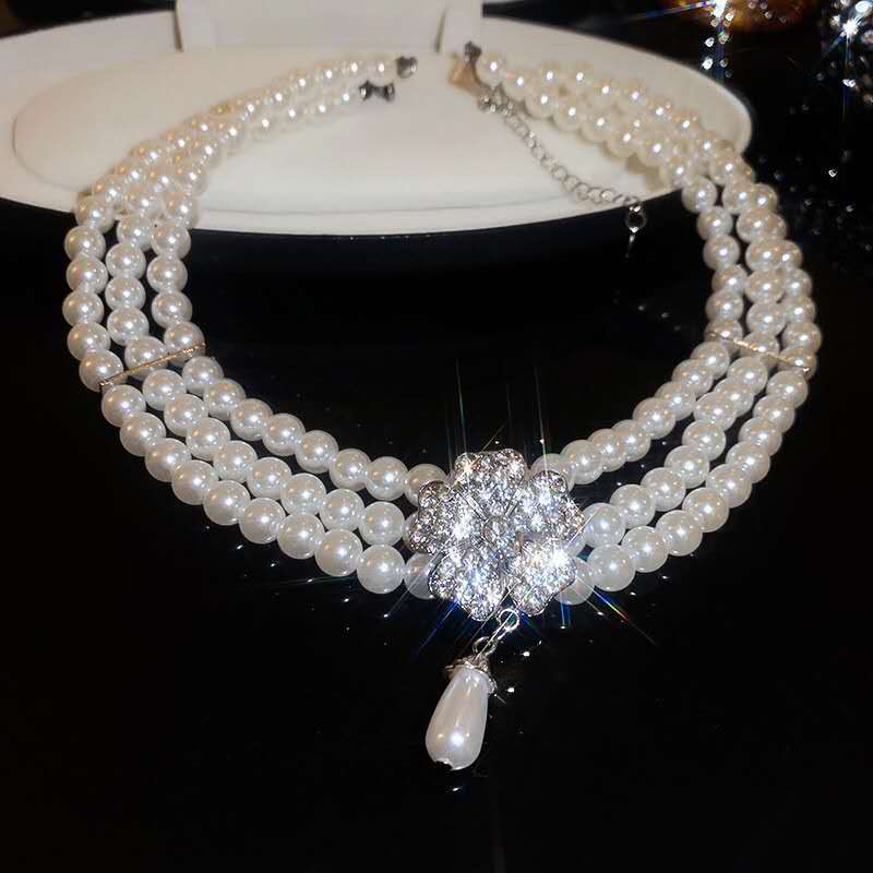Vintage SET of Multi-Pearl and Floral Rhinestone Teardrop 2PCS