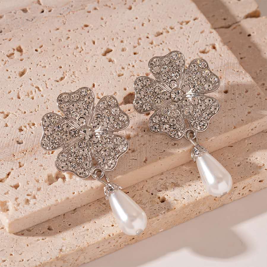 Vintage SET of Multi-Pearl and Floral Rhinestone Teardrop 2PCS
