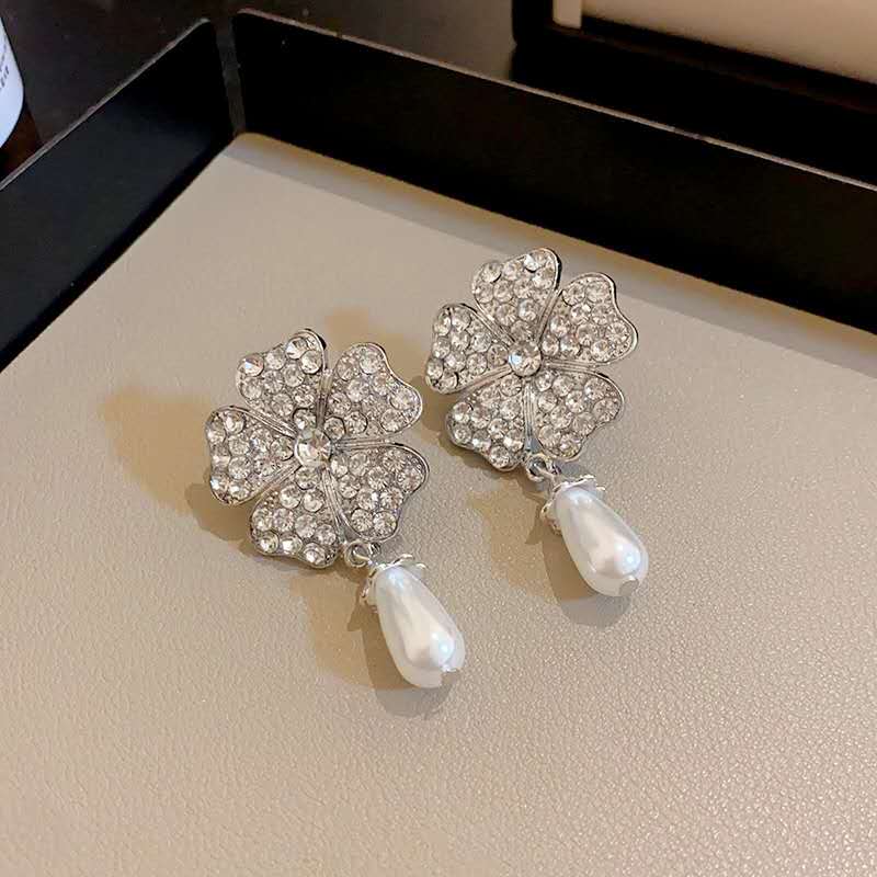 Vintage SET of Multi-Pearl and Floral Rhinestone Teardrop 2PCS