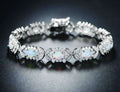 925 silver bracelet with opal, floral link bracelet set with cubic zirconia