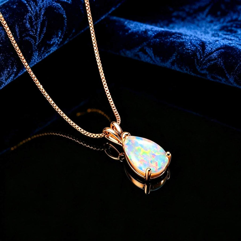 necklace with teardrop-shaped opal pendant