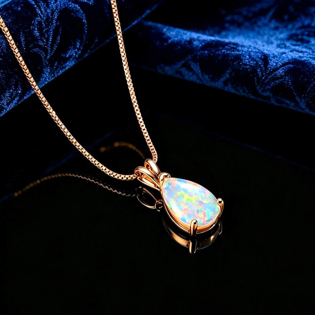 necklace with teardrop-shaped opal pendant