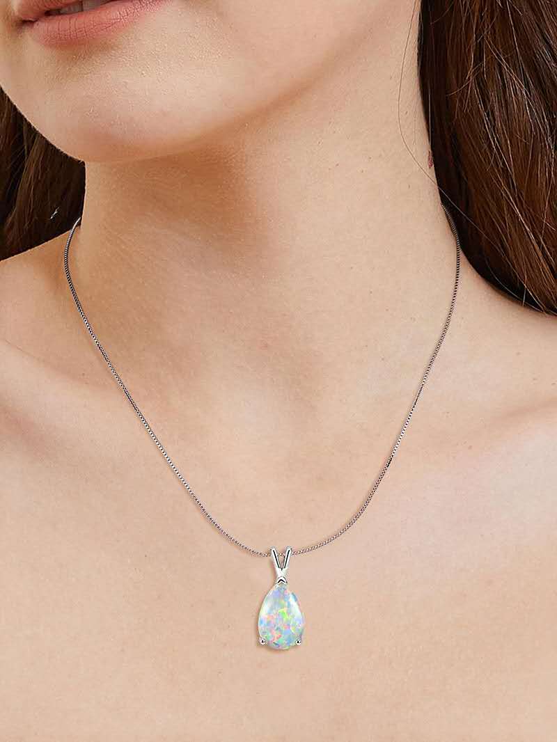 necklace with teardrop-shaped opal pendant