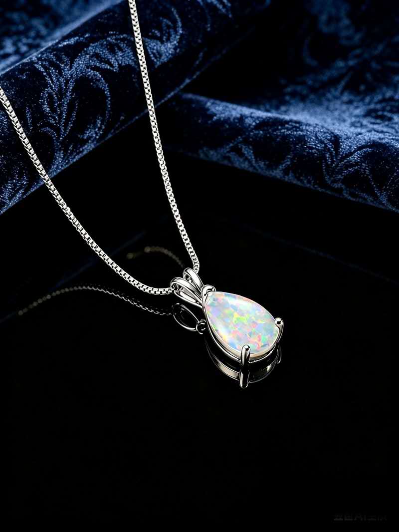 necklace with teardrop-shaped opal pendant
