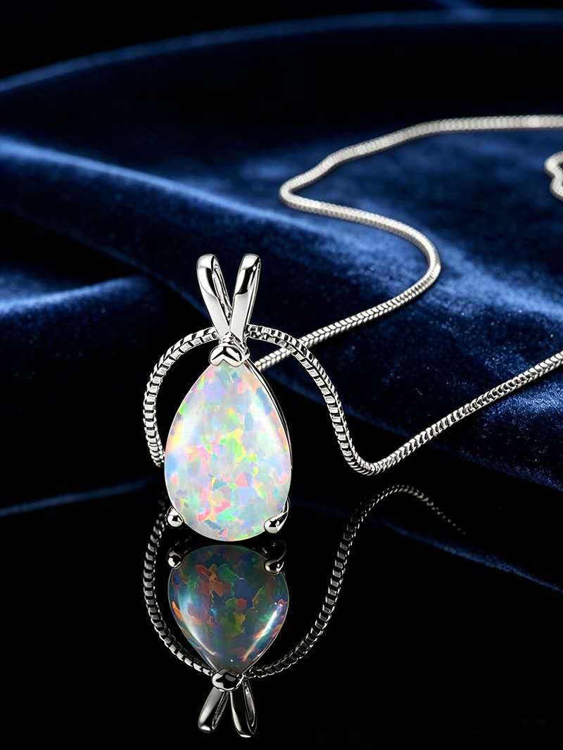 necklace with teardrop-shaped opal pendant