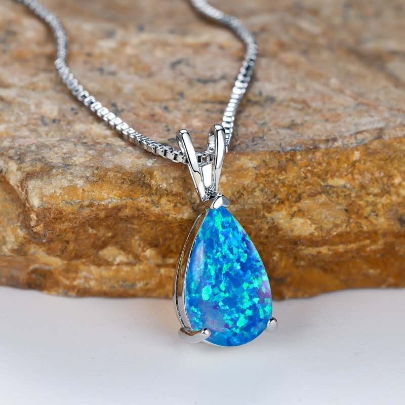 necklace with teardrop-shaped opal pendant