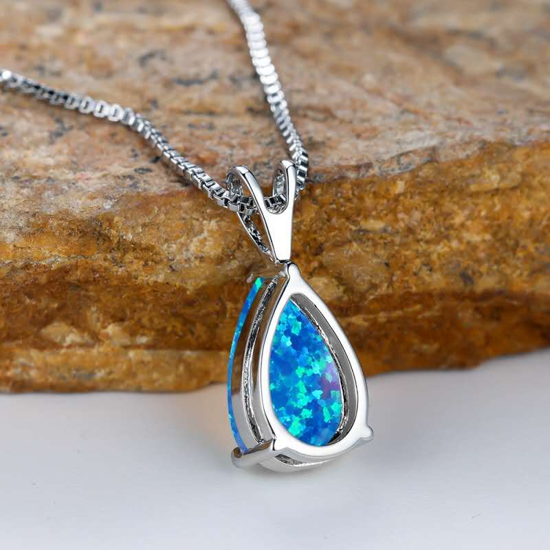 necklace with teardrop-shaped opal pendant