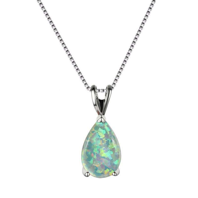 necklace with teardrop-shaped opal pendant
