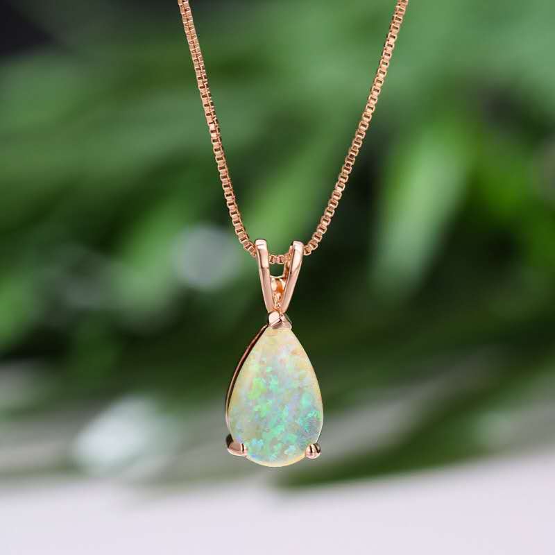 necklace with teardrop-shaped opal pendant