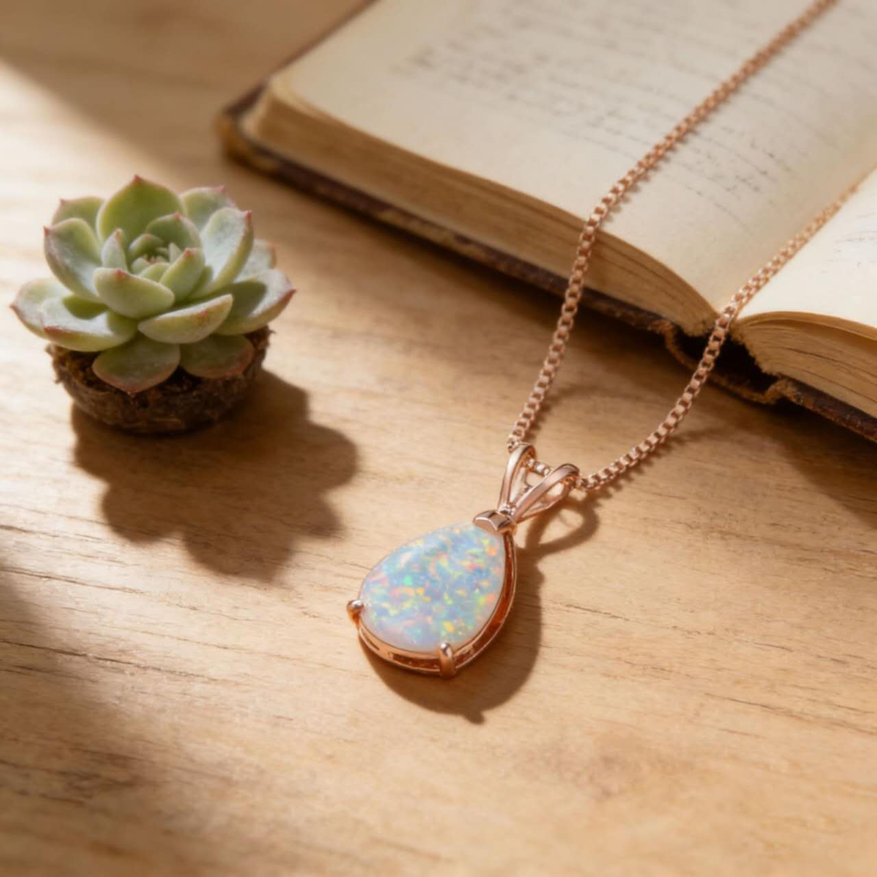 necklace with teardrop-shaped opal pendant