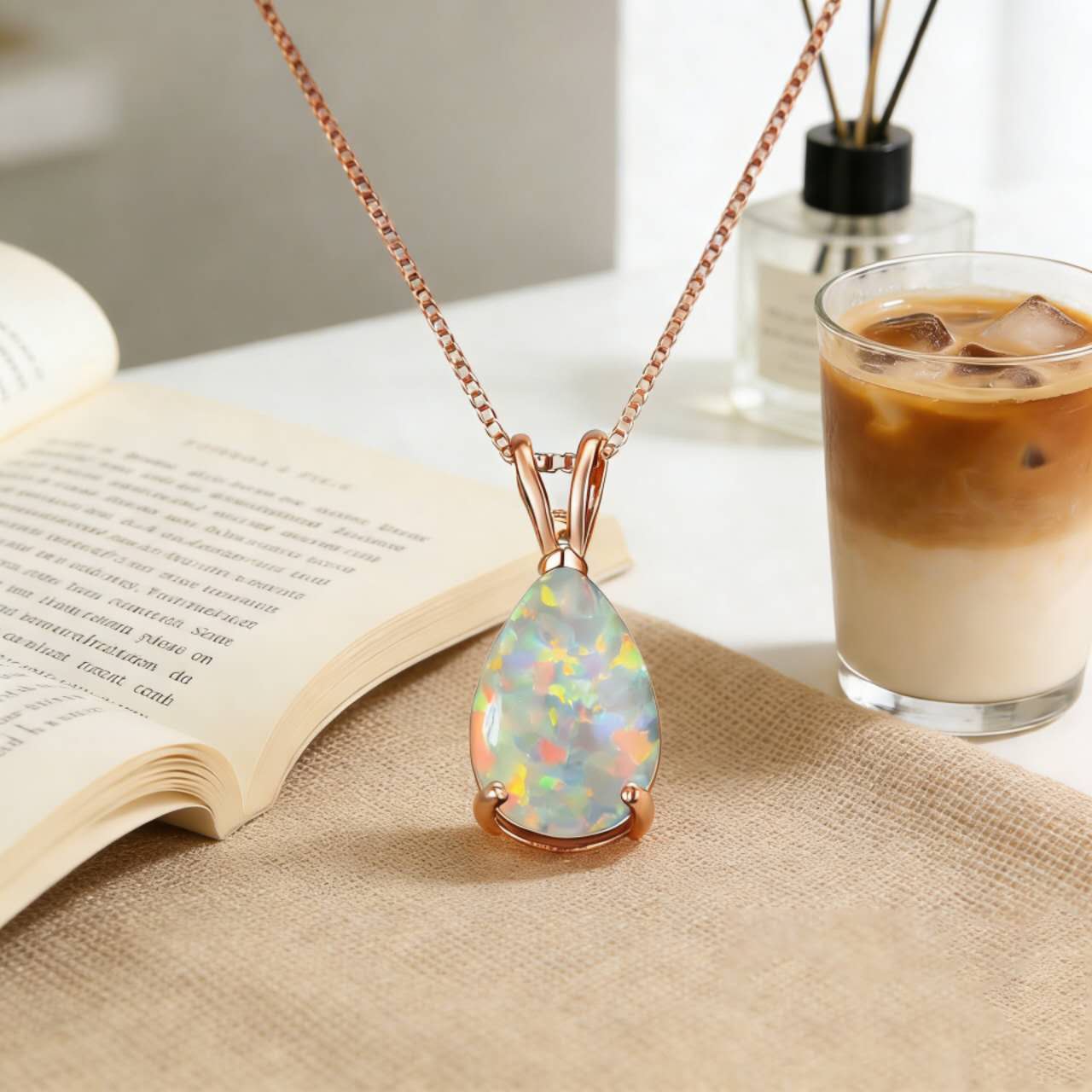 necklace with teardrop-shaped opal pendant