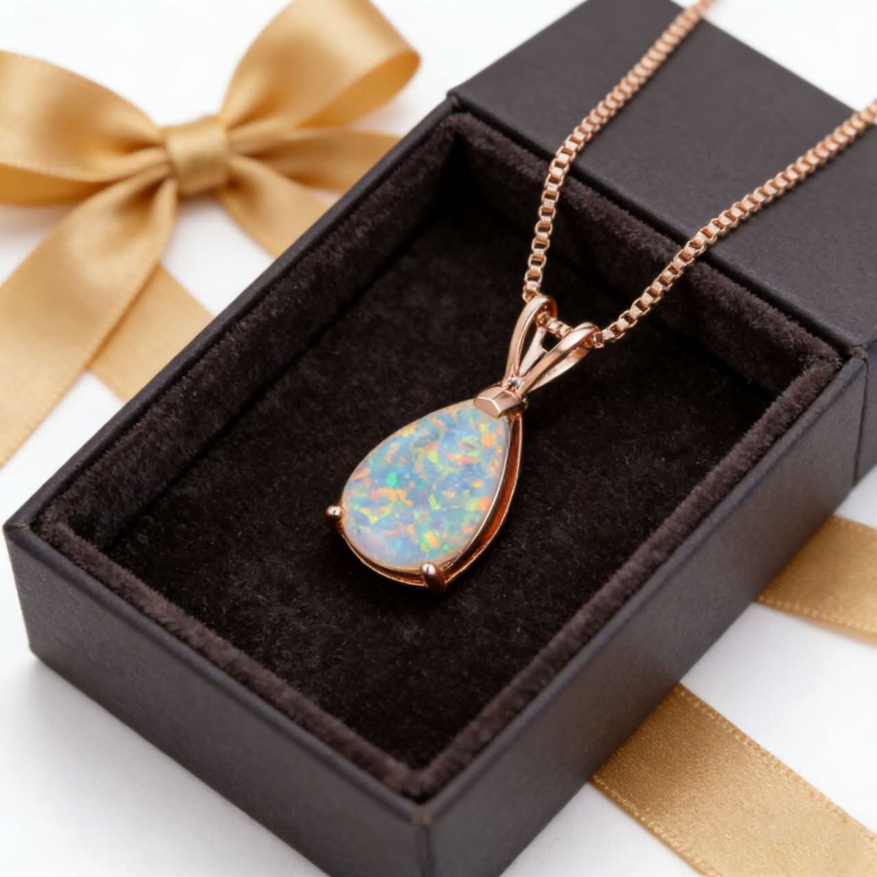 necklace with teardrop-shaped opal pendant