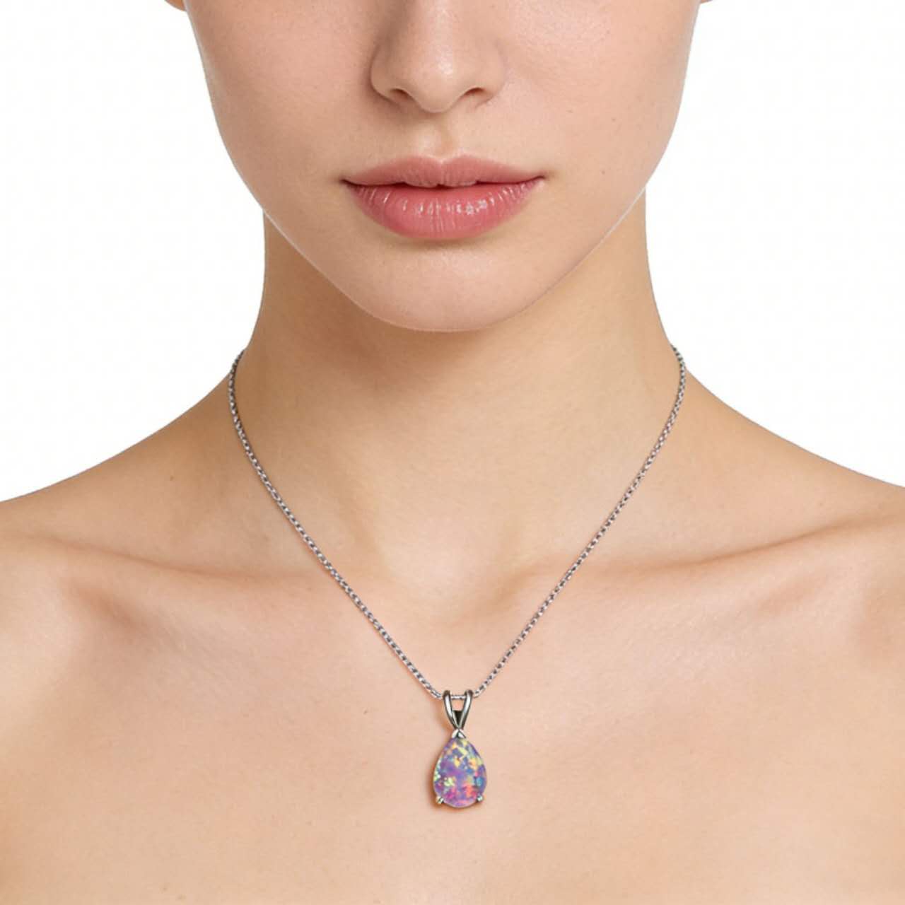 necklace with teardrop-shaped opal pendant