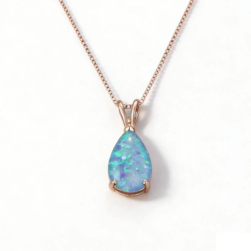 necklace with teardrop-shaped opal pendant