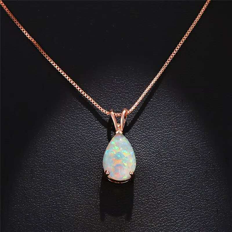necklace with teardrop-shaped opal pendant