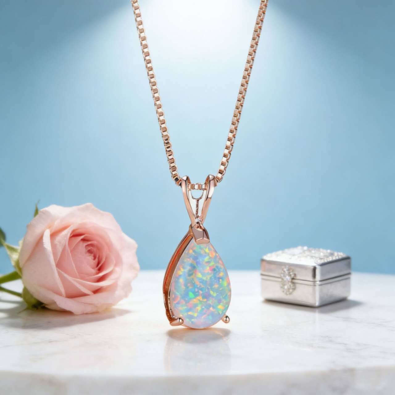 necklace with teardrop-shaped opal pendant