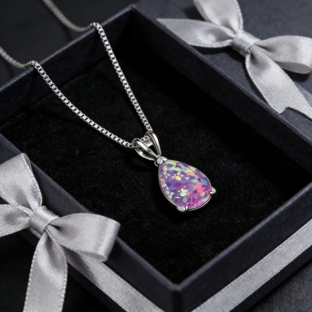 necklace with teardrop-shaped opal pendant