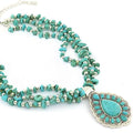 Multi Strand Natural Turquoise Necklace, Teardrop Turquoise Pendant Western Boho Statement Necklace