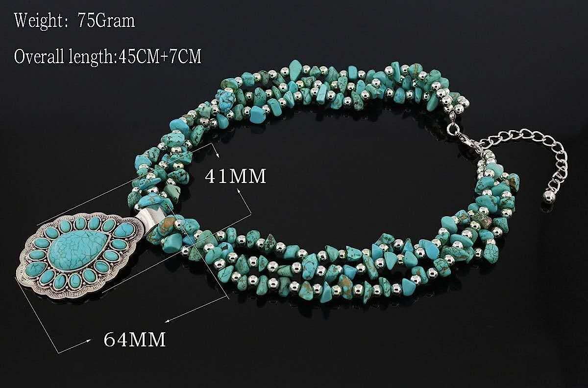 Multi Strand Natural Turquoise Necklace, Teardrop Turquoise Pendant Western Boho Statement Necklace