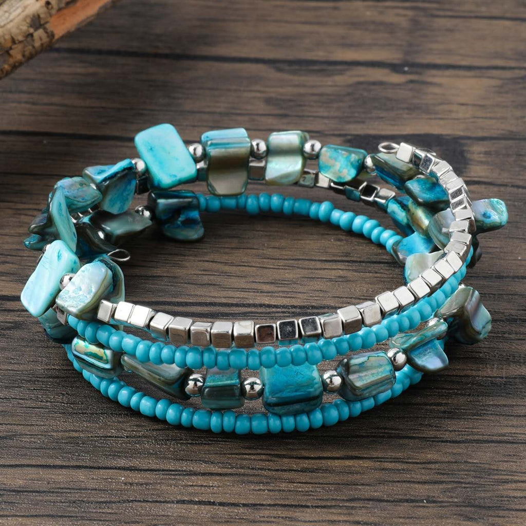 Boho Handmade Beaded Jewellery Set, Multi Strand Seed Bead Necklace Bracelet Earrings 3 Pieces Jewelry Set