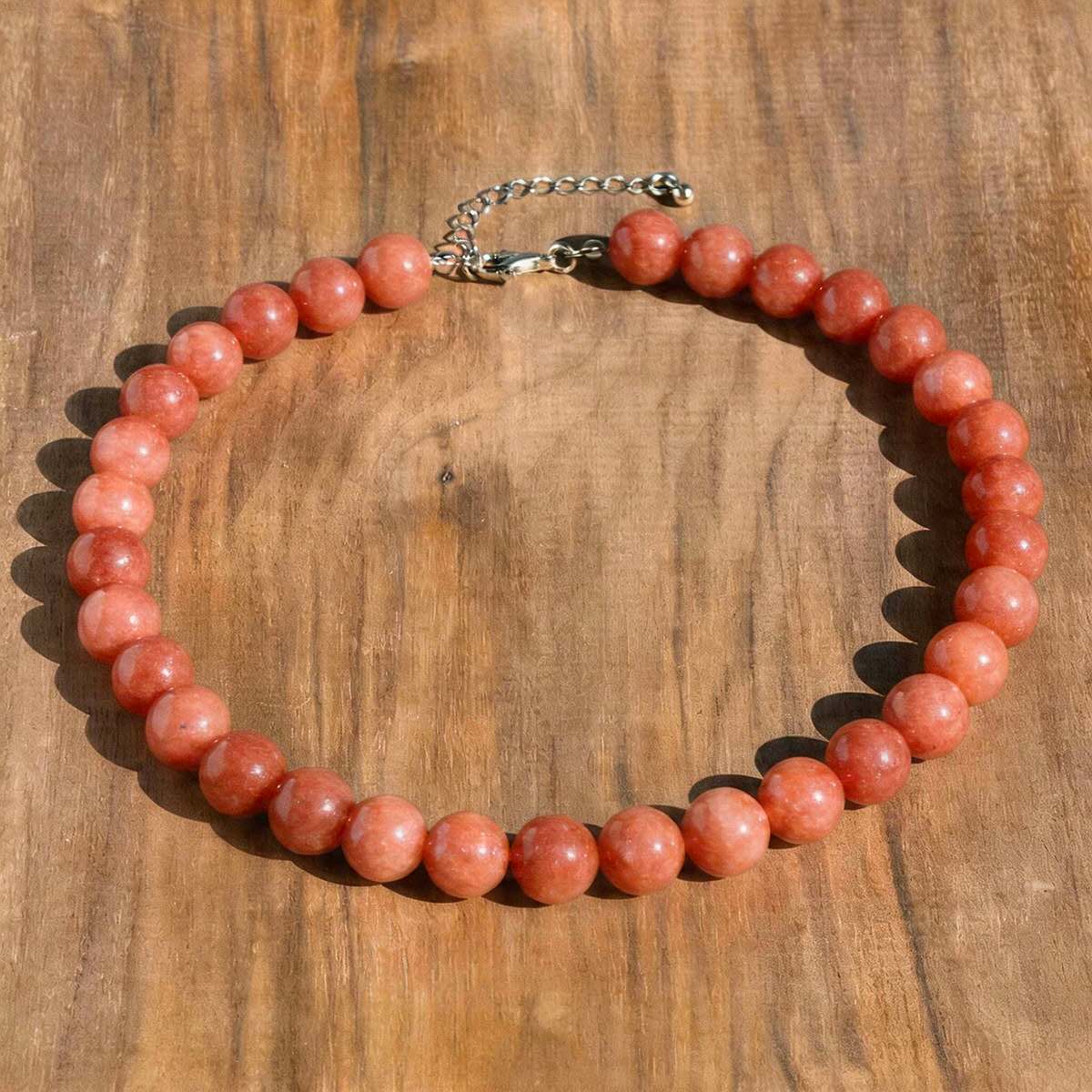 Natural Round Stone Bead Choker Necklace, 12mm Smooth Gemstone Beaded Necklace with Adjustable Extension Chain, Multiple Colours Available